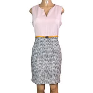 Ted Baker Langley Sleeveless V-Neck Dress Pale Pink Top Tweed Skirt Size 3 US 8